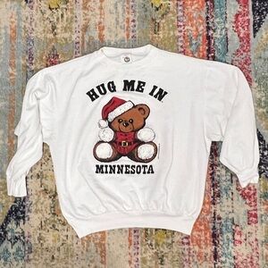 Vintage 90s Sweatshirt Bear Hug From Minnestoa Christmas Teddy Bear Sweatshirt